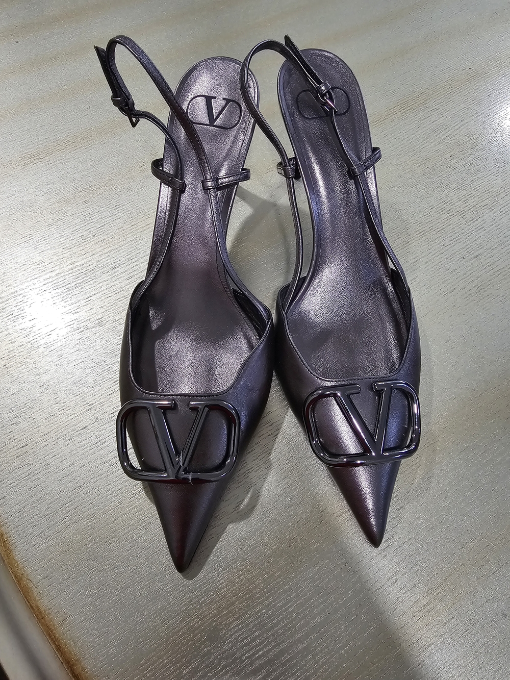 Valentino Garavani Metallic Plum Pointed Slingback Flats